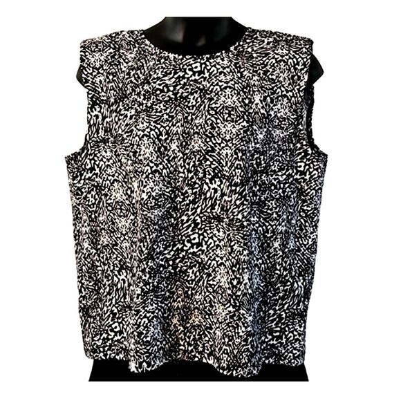 Nine West Women's Sleeveless Blouse XL Black White Abstract Gold Chain Detail - Picture 1 of 5